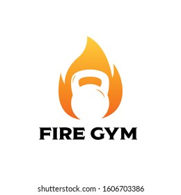 Fire flames and kettlebell logo icon, burning kettle bell vector illustration design