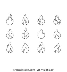 FIRE FLAMES LINE ART ILLUSTRATION VECTOR ICON SET