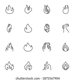 Fire flames line icons set, outline vector symbol collection, linear style pictogram pack. Signs, logo illustration. Set includes icons as burning fire, bonfire, flammable, blaze