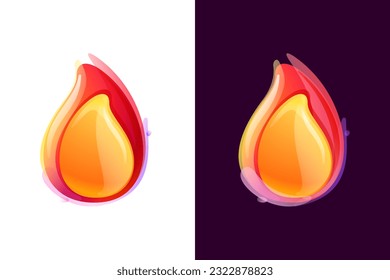 Fire flames logo. 3D realistic icon. Vibrant emblem in overlapping watercolor style. Vector watercolor font for danger labels, multicolor warning posters, sport identity.