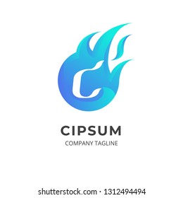 Fire flames logo design concept. Letter --- logo on fire shape. Abstract fire flame with soft blue gradient color. Can be use as icon and symbol for application, business, corporate, and creatives