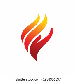 fire flames logo with hand concept