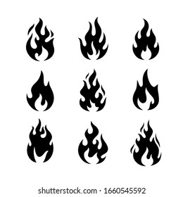 Fire flames logo templates icons set. Design elements collection for stickers, pins, prints. Vector illustration.