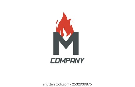fire flames M red letter alphabet logo icon design with LIGHT BLACK color for business and company