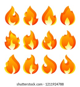 Fire flames, new set icons. Transparency effect, eps 10