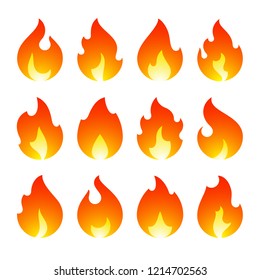 Fire flames, new set yellow orange icons, vector illustration