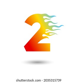 Fire Flames number 2 icon design on a white background. Numeric hot logo for posters, postcard, card, banner, anniversary.
