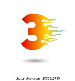 Fire Flames number 3 icon design on a white background. Numeric hot logo for posters, postcard, card, banner, anniversary.
