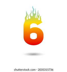 Fire Flames number 6 icon design on a white background. Numeric hot logo for posters, postcard, card, banner, anniversary.
