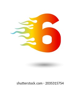 Fire Flames number 6 icon design on a white background. Numeric hot logo for posters, postcard, card, banner, anniversary.
