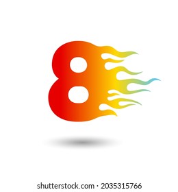 Fire Flames number 8 icon design on a white background. Numeric hot logo for posters, postcard, card, banner, anniversary.
