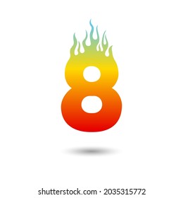 Fire Flames number 8 icon design on a white background. Numeric hot logo for posters, postcard, card, banner, anniversary.
