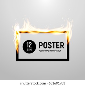 Fire Flames on an Advertising Poster Design. A bright fire that attracts attention. Vector Illustration.