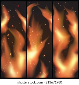 Fire flames on a black background. Colorful vector illustration.