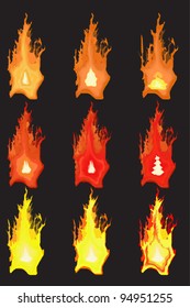 Fire. The flames on a black background.
