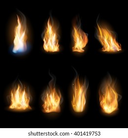 Realistic Fire Flames Set Stock Vector (Royalty Free) 383133061 ...