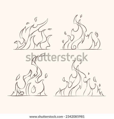 Fire and flames outline icon set. Contour bonfire, linear flaming. Hand drawn fire flames sketch. different fire flames thin line style. vector illustration. isolated on white background. Fire sign.