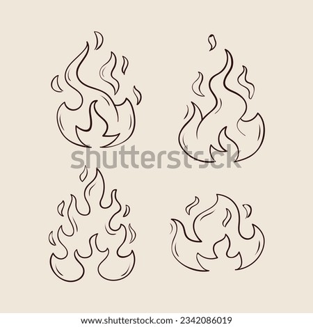 Fire and flames outline icon set. Contour bonfire, linear flaming. Hand drawn fire flames sketch. different fire flames thin line style. vector illustration. isolated on white background. Fire sign.