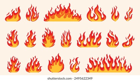 Fire and flames pixel art. 8-bit sprite. Game development, mobile app. Isolated vector illustration.