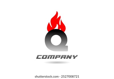 fire flames Q red letter alphabet logo icon design with black gradient color for business and company