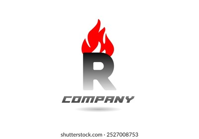 llamas de fuego R letra roja diseño de icono de logotipo de alfabeto con color degradado negro para empresas y empresas