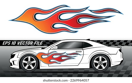 Feuer Flammen Rennwagen decal Vektorgrafik Flammen. Brennende Reifen und Flammen Sportwagen Karosserie-Seitentasche Vinyl decal. Seitliche Geschwindigkeitsdekoration für Autos, Auto, LKW, Boot, suv, Motorrad.