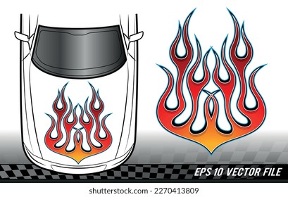 Fire flames racing car decal vector art graphic. Tribal bonnet flame sports car vinyl decal. Hood decoration for cars, auto, truck, boat, suv and motorcycle tank.