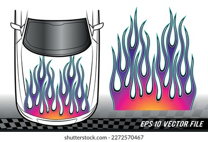 Fire flames racing car decal vector art graphic. Tribal bonnet flame sports car vinyl decal. Hood decoration for cars, auto, truck, boat, suv and motorcycle tank.