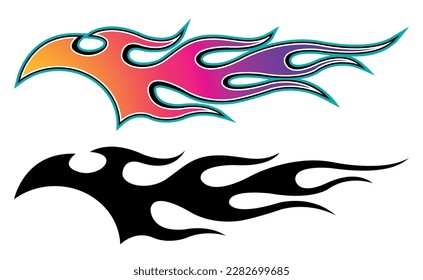 Fire flames racing car decal vector art graphic. Burning tire and flame car vinyl decal.