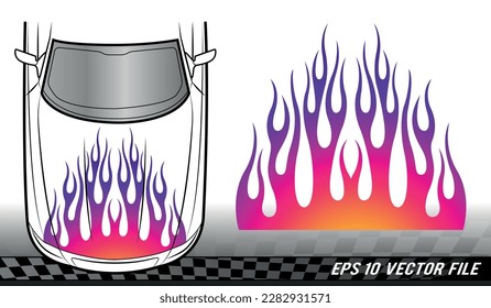 Fire flames racing car decal vector art graphic. Tribal bonnet flame sports car vinyl decal. Hood decoration for cars, auto, truck, boat, suv and motorcycle tank.
