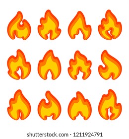 Fire flames, red yellow icons, vector illustration