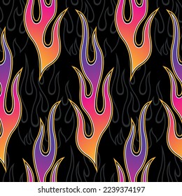 Fire flames seamless pattern vector illustration. Vector fire seamless background for wallpaper, wrapping, packaging, fabric and textile design.