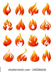 Fire flames, set 3d red icons, vector illustration