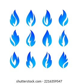 Llamas de fuego, iconos azules definidos, ilustración vectorial