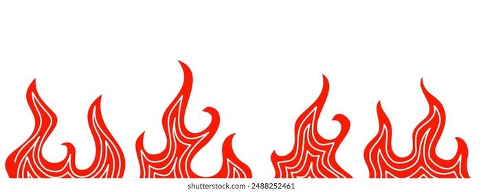 conjunto de llamas de fuego. conjunto de fuego para decoración. ilustración de fuego para envasar alimentos. Elementos de diseño de fuego de Vector. conjunto de ilustraciones de llamas.