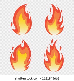 Fire Flames Set. Fires image, hot flaming ignition, flammable blaze heat explosion danger flames energy vector concept