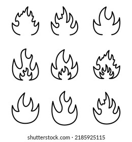 Llamas de fuego. Conjunto de iconos de llama en diferentes formas. Iconos de fuego de línea. Vector