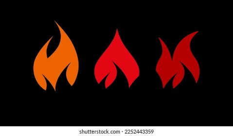 Fire flames, set. Flame icons. Flat vector illustration isolated on white background.