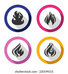 Fire flames, set flat icons with reflection on a circle-05