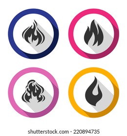 Fire flames, set flat icons with reflection on a circle-02