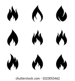 Fire flames, set of graphic design elements, conceptual collection fire and flames icons