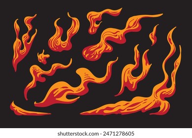 fire flames set. Hand drawn illustration vector graphic. perfect for anime and comic