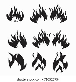 Fire flames, set icons