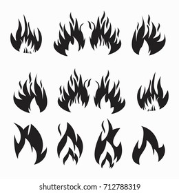 Fire flames, set icons