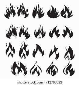 Fire flames, set icons