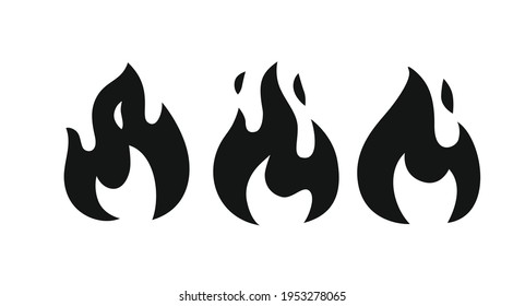 Fire flames set icons. Logo design template, burning on firewood sign