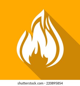 Fire flames, set icons with shadow on a square shape-16