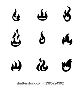 Fire flames, set icons, vector illustration. Cartoon Fire Flames Set Light Effect for Web, Game Design Flat Style.