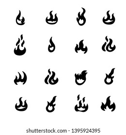 Fire flames, set icons, vector illustration. Cartoon Fire Flames Set Light Effect for Web, Game Design Flat Style.