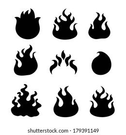 Fire flames, set icons, vector illustration